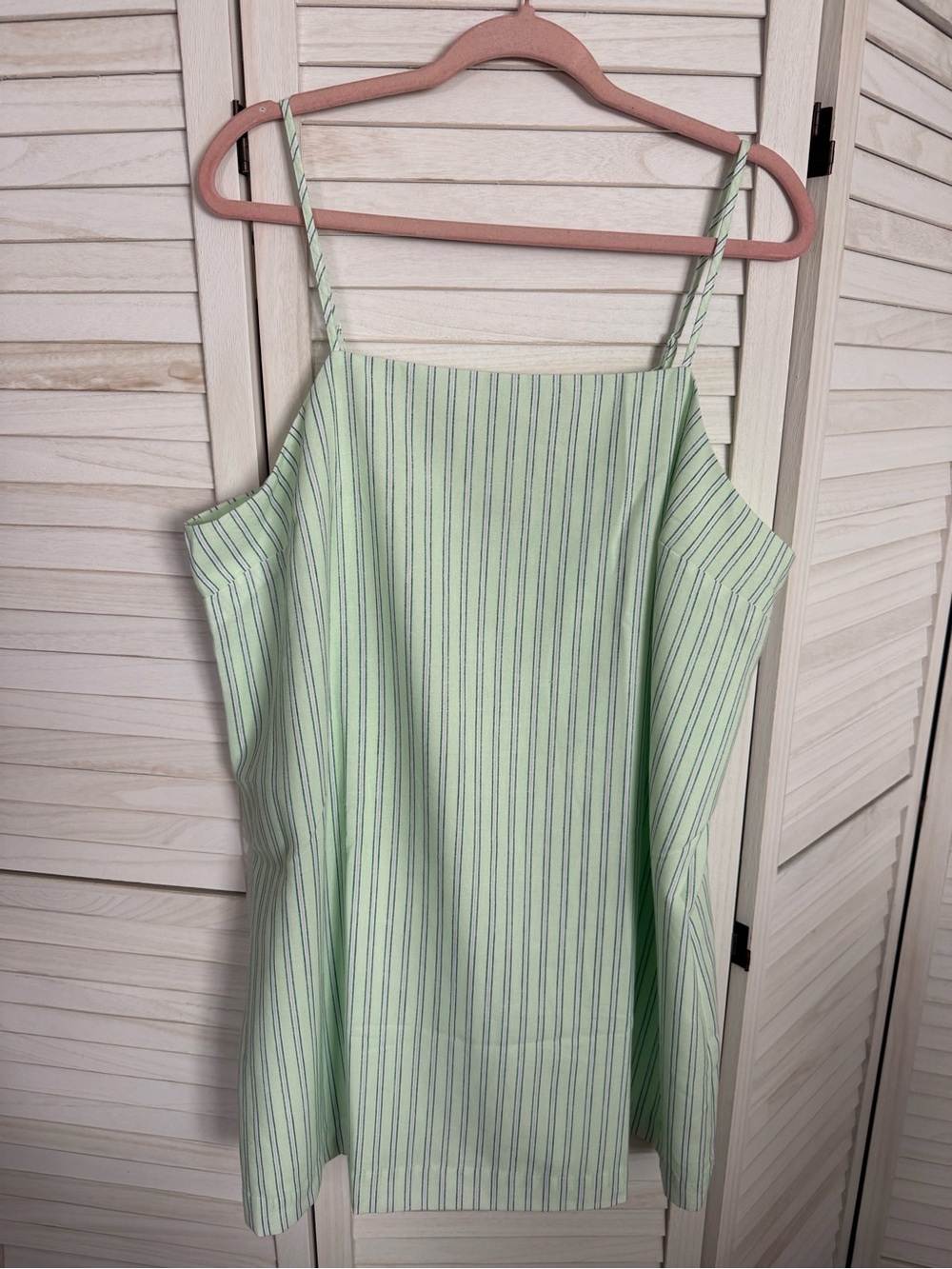 Light Green Striped Spaghetti Strap Mini Dress